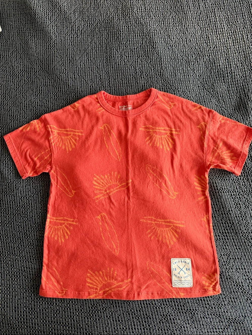 Cat & Jack Coral-Red Short Sleeve Tee with Yellow Surf Prints